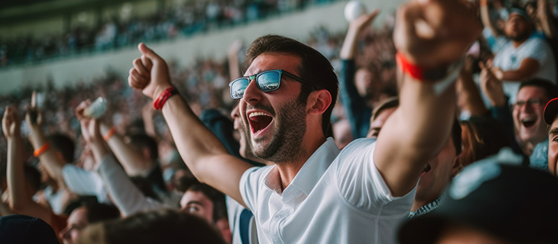 Homem comemorando em estádio de futebol (1)